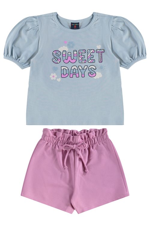 Conjunto com Blusa e Short para Menina (Azul) Guloseima