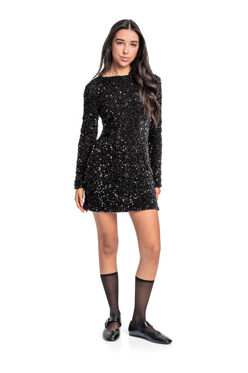 Vestido Juvenil em Paetê (Preto) Gloss