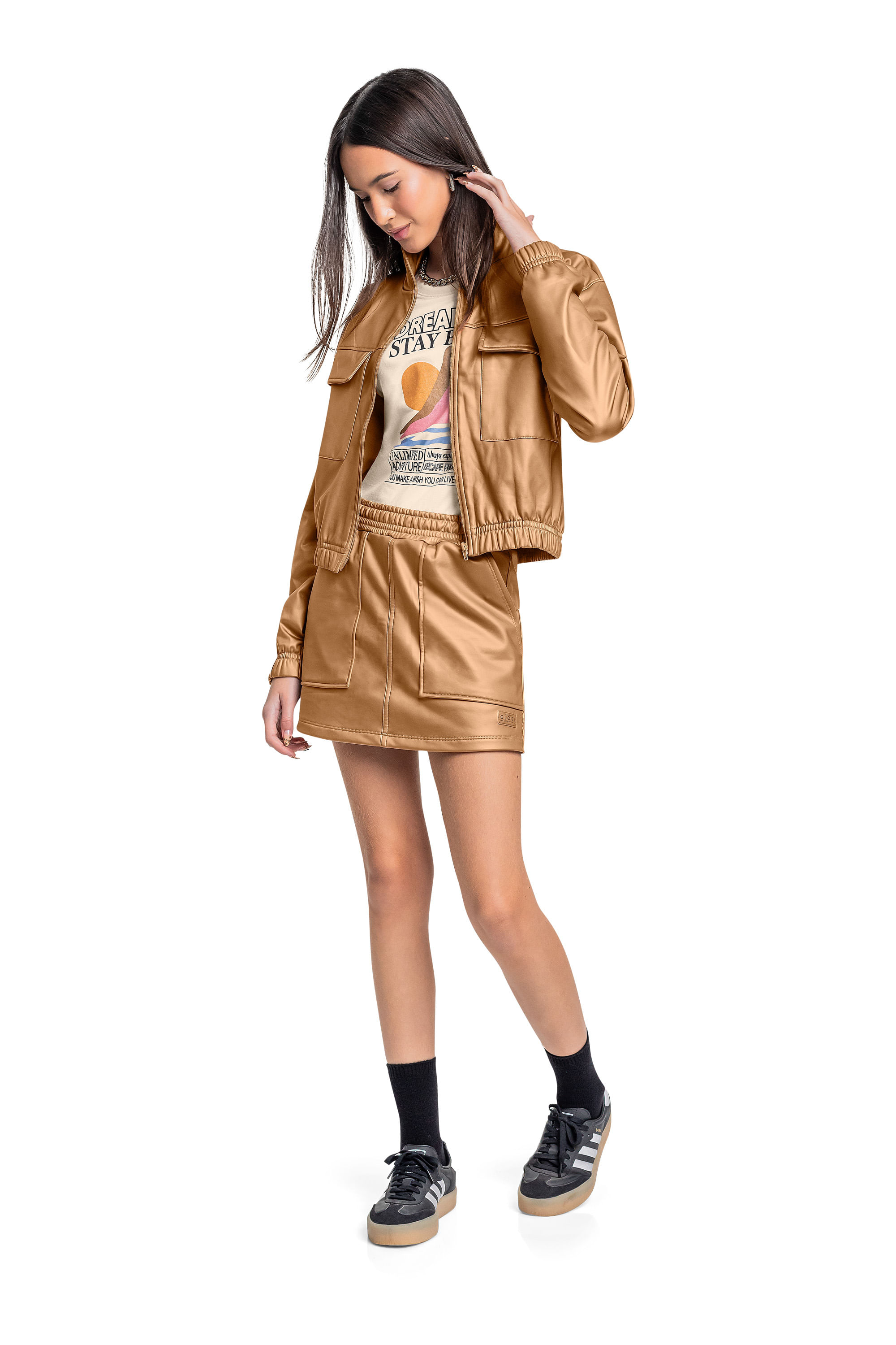 Jaqueta Bomber Juvenil em Malha Cirrê (Marrom) Gloss