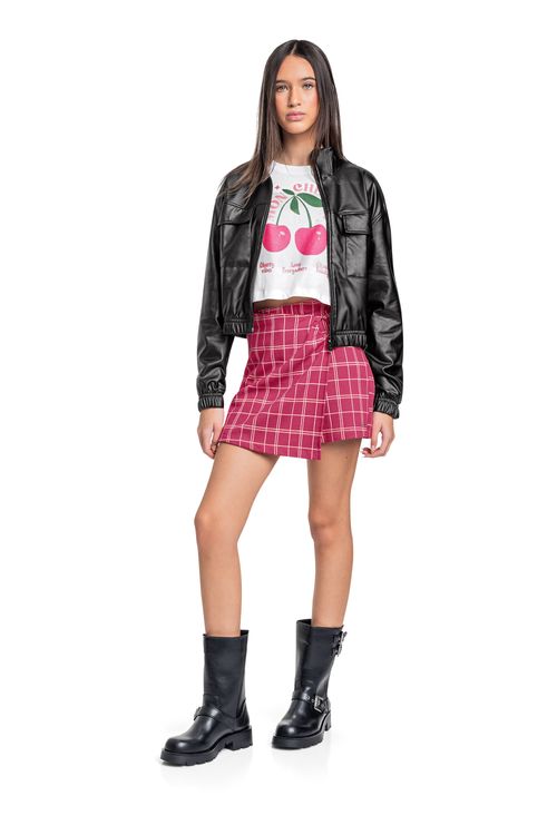 Short-saia Juvenil em Malha Jacquard (Rosa Escuro) Gloss