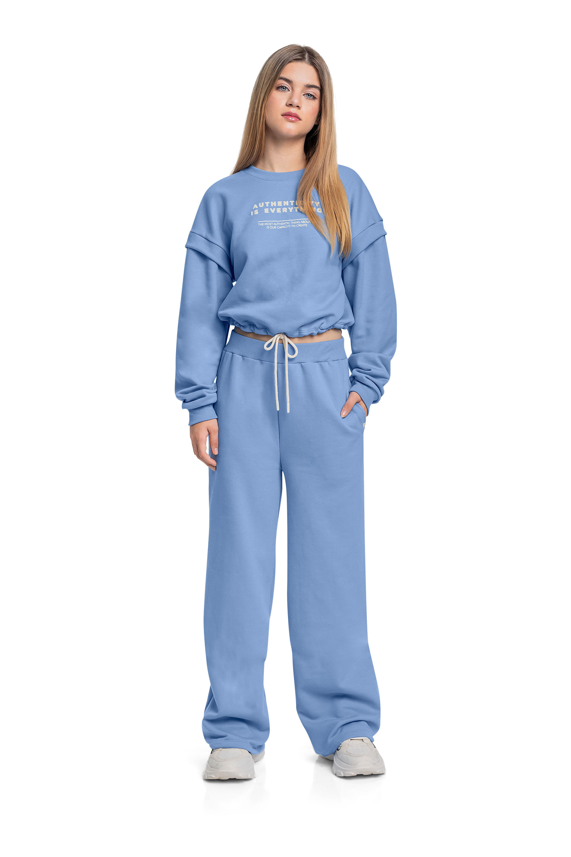 Conjunto Juvenil com Blusão e Calça em Moletom (Azul) Gloss