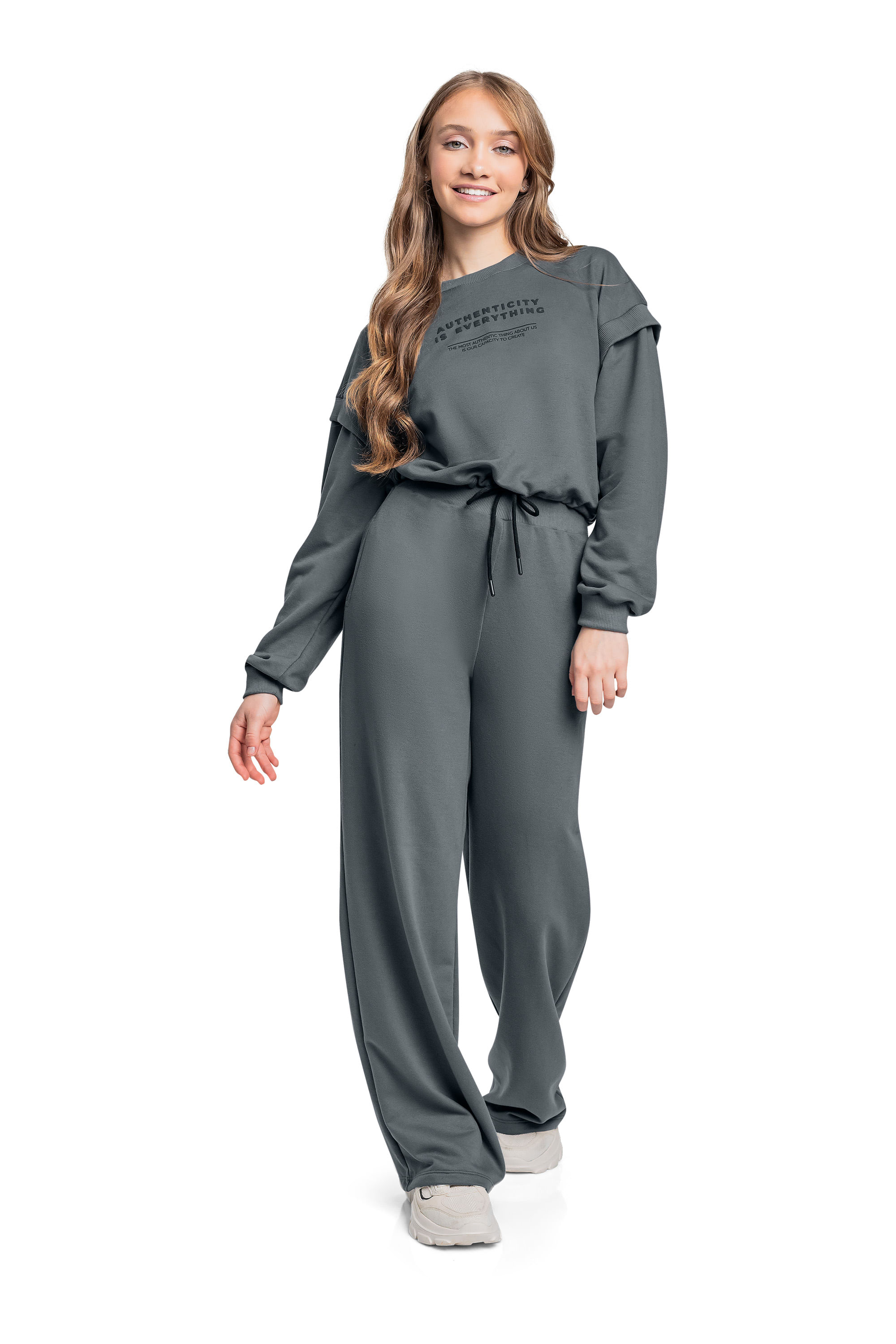 Conjunto Juvenil com Blusão e Calça em Moletom (Cinza) Gloss