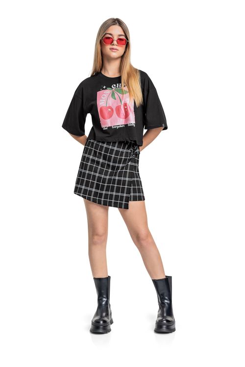 Blusa Cereja Juvenil em Meia Malha (Preto) Gloss