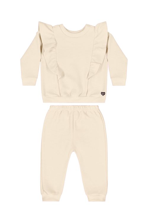 Conjunto com Blusão e Calça em Moletom para Bebê Menina (Bege) Quimby