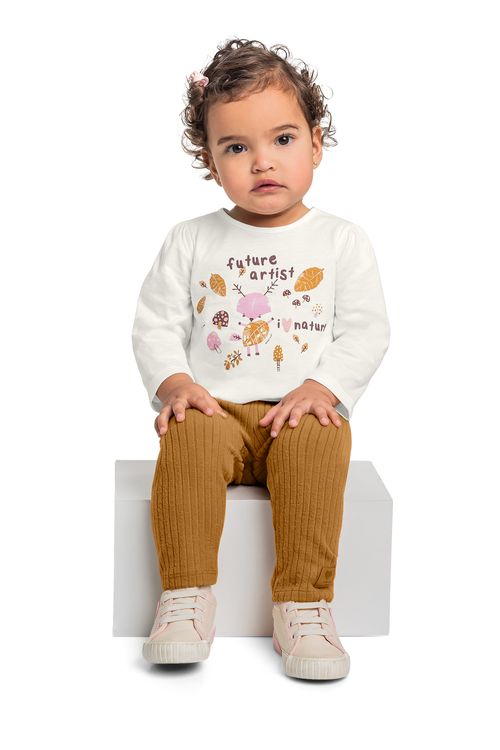 Blusa Manga Longa com Glitter para Bebê Menina (Off White) Quimby