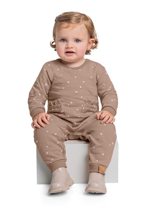 Macacão em Molecotton para Bebê Menina (Marrom) Quimby