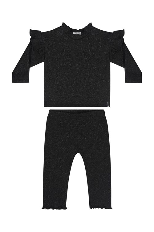 Conjunto com Blusa e Legging em Malha Tricot para Bebê Menina (Preto) Quimby