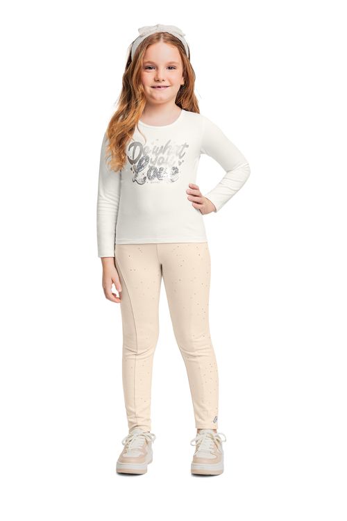 Blusa Manga Longa com Glitter para Menina (Off White) Quimby