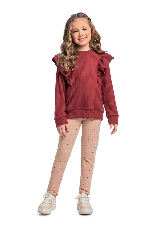 Conjunto com Blusão e Legging para Menina (Marrom) Quimby