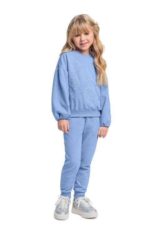Conjunto com Blusão e Calça em Moletom para Menina (Azul) Quimby