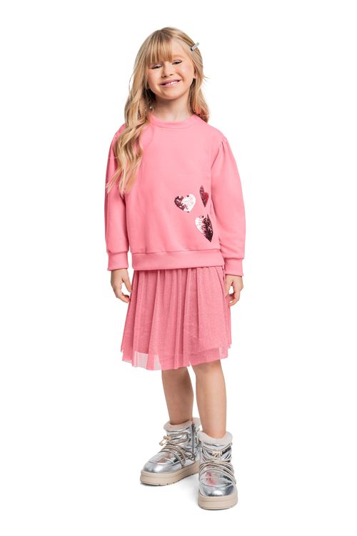 Conjunto Infantil com Blusão e Saia para Menina (Rosa) Quimby