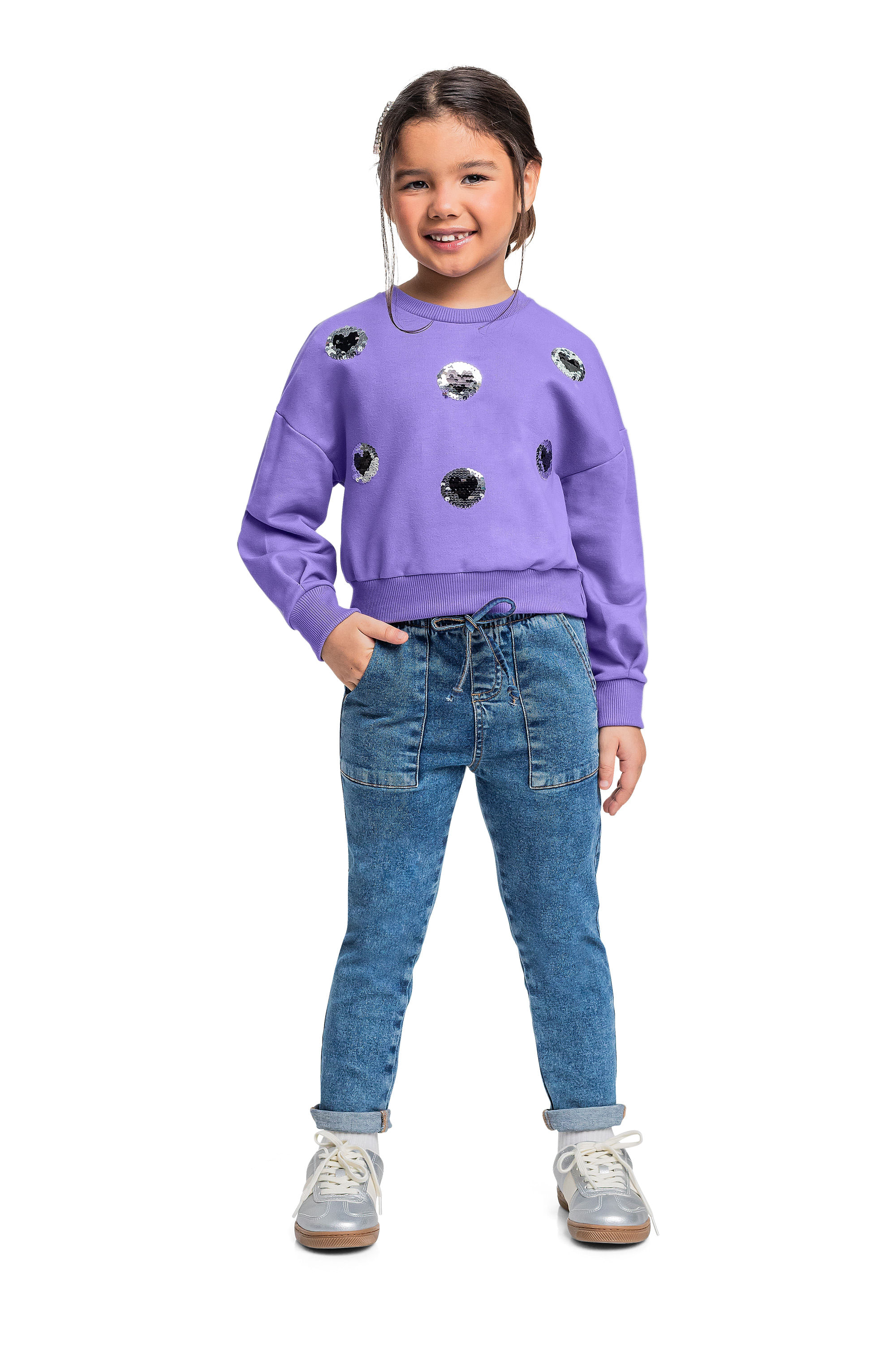 Blusão Cropped em Moletom para Menina (Roxo) Quimby