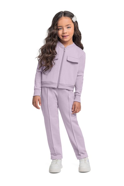 Conjunto com Jaqueta Cropped e Calça em Molecotton para Menina (Roxo) Quimby