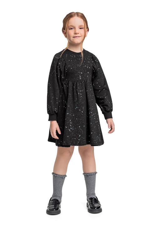 Vestido Manga Longa com Glitter para Menina (Preto) Quimby
