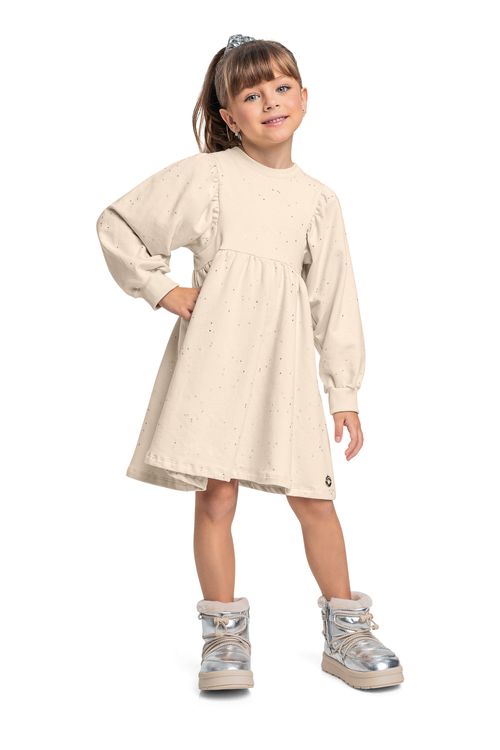 Vestido Manga Longa com Glitter (Bege) Quimby