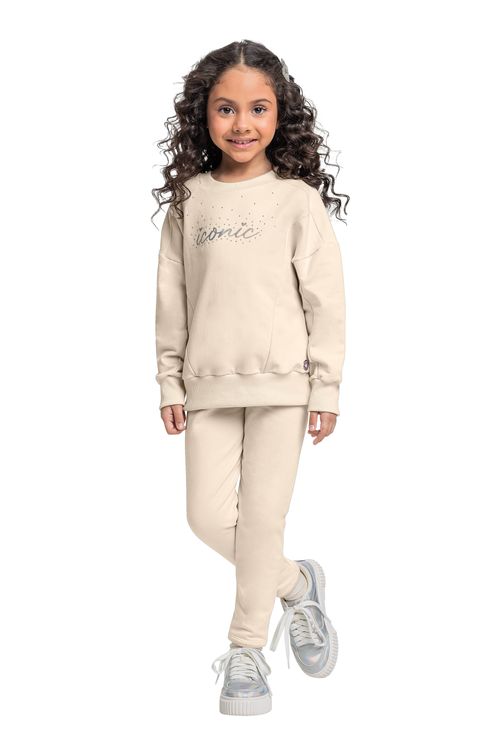 Conjunto com Blusão e Legging em Molecotton para Menina (Bege) Quimby