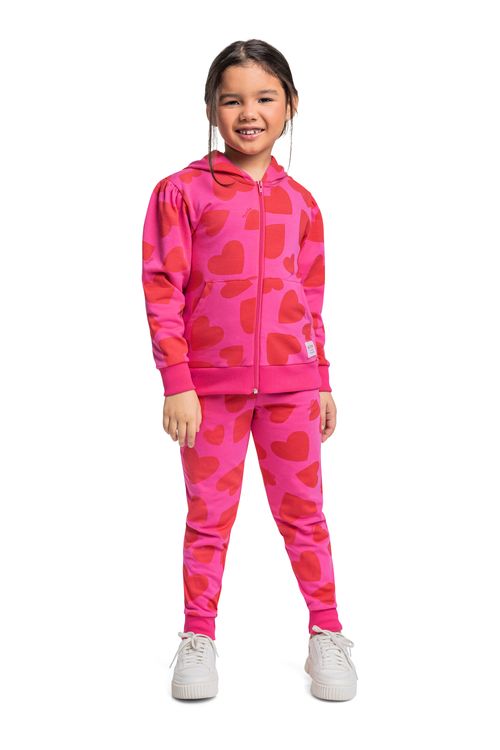 Conjunto com Jaqueta e Calça com Corações para Menina (Rosa) Quimby