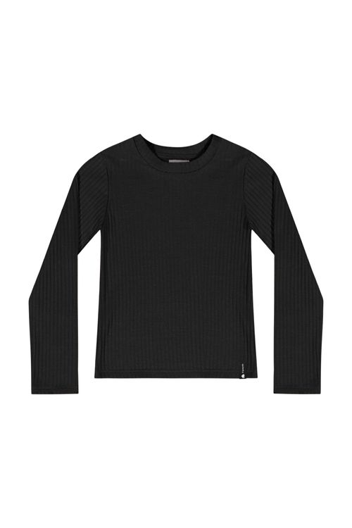 Blusa Manga Longa Básica em Ribana Canelada para Menina (Preto) Quimby