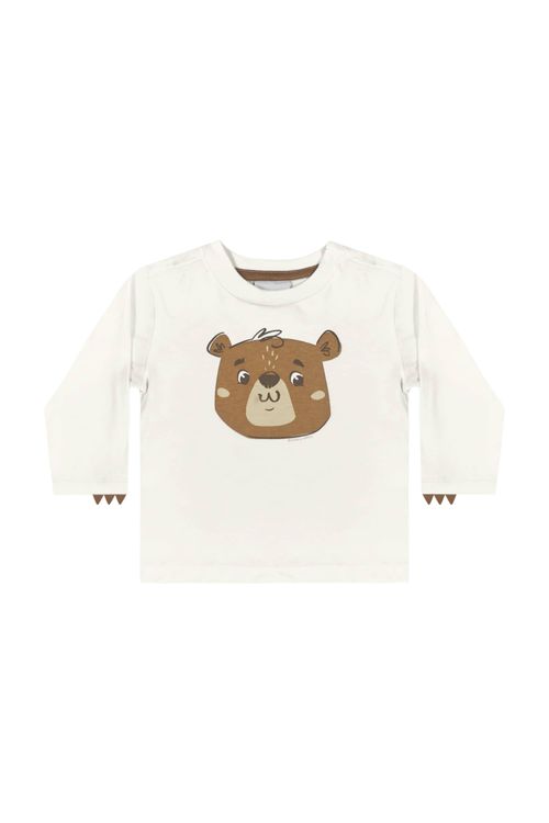 Camiseta Manga Longa de Ursinho para Bebê Menino (Off White) Quimby