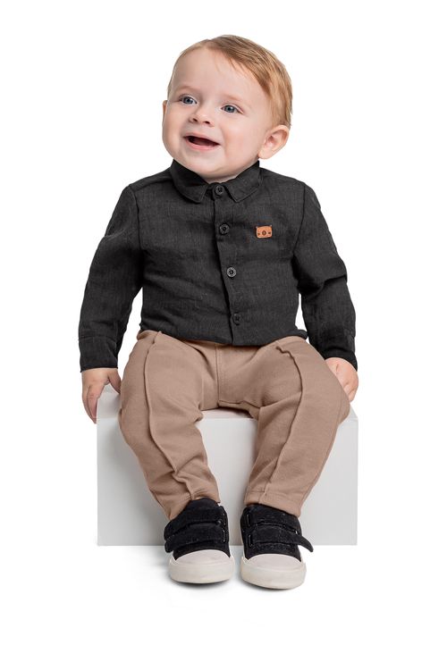 Conjunto com Camisa e Calça para Bebê Menino (Preto) Quimby