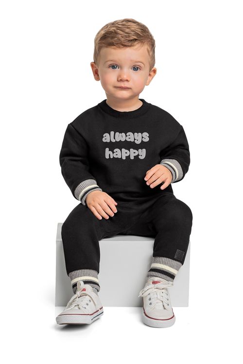 Conjunto com Blusão e Calça em Moletom para Bebê Menino (Preto) Quimby