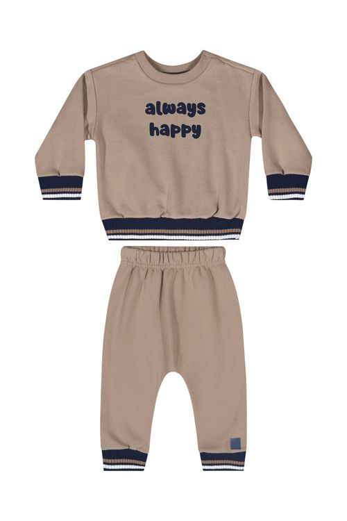 Conjunto com Blusão e Calça em Moletom para Bebê Menino (Marrom) Quimby