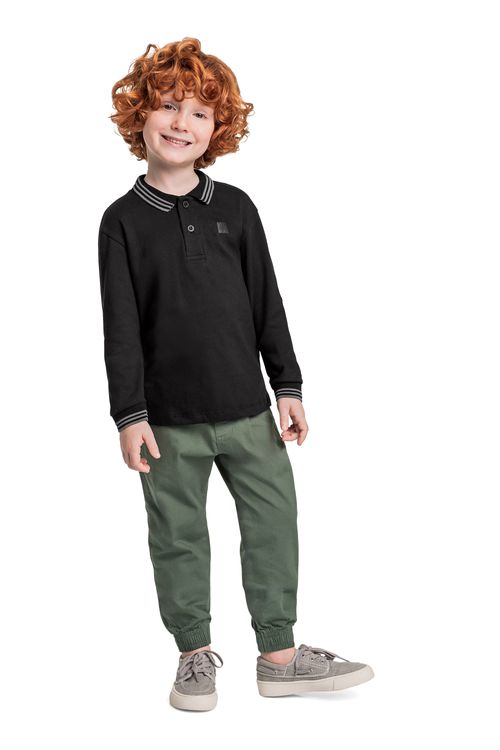 Camisa Polo Manga Longa para Menino (Preto) Quimby