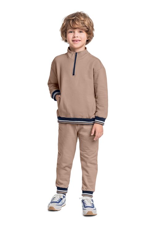Conjunto com Blusão e Calça em Moletom para Menino (Marrom) Quimby