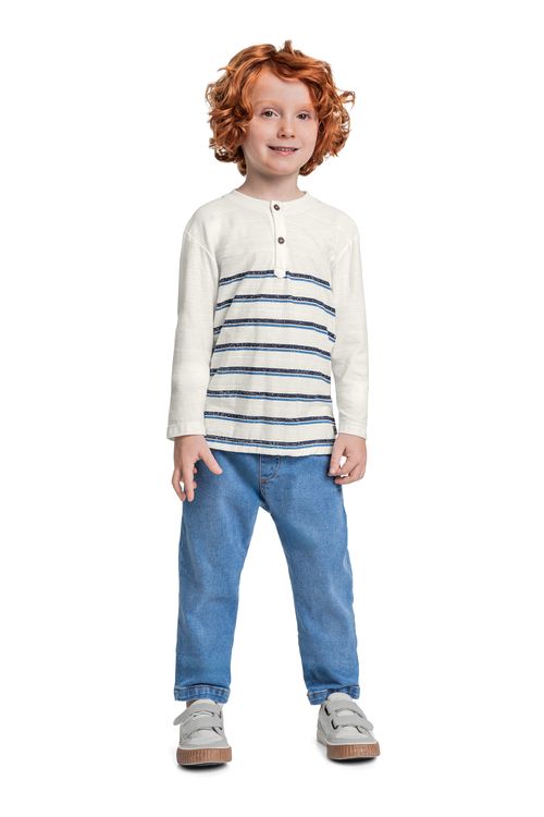 Camisa Portuguesa Manga Longa para Menino (Off White) Quimby