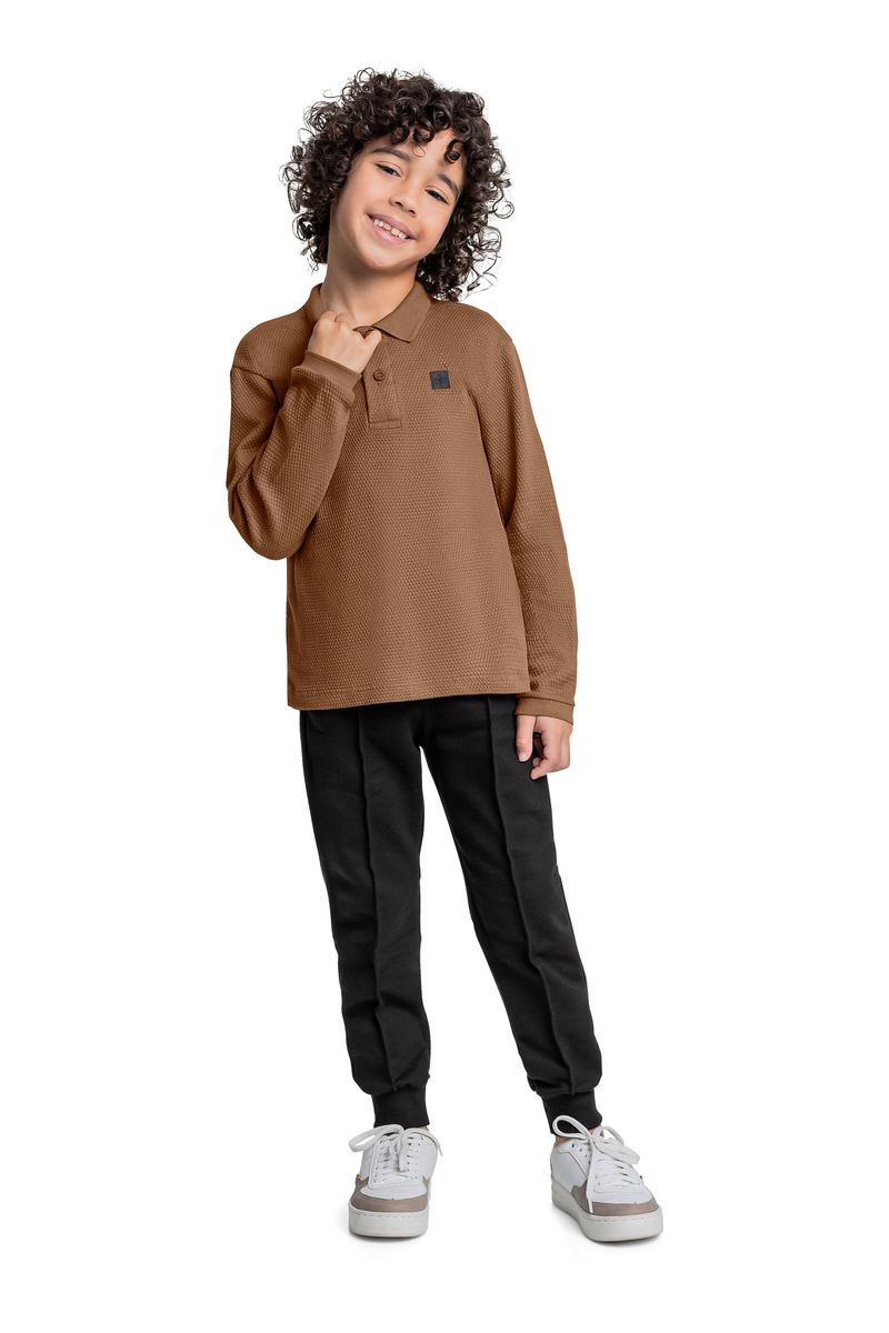 conjunto-camisa-polo-calca-menino-marrom-quimby-frente