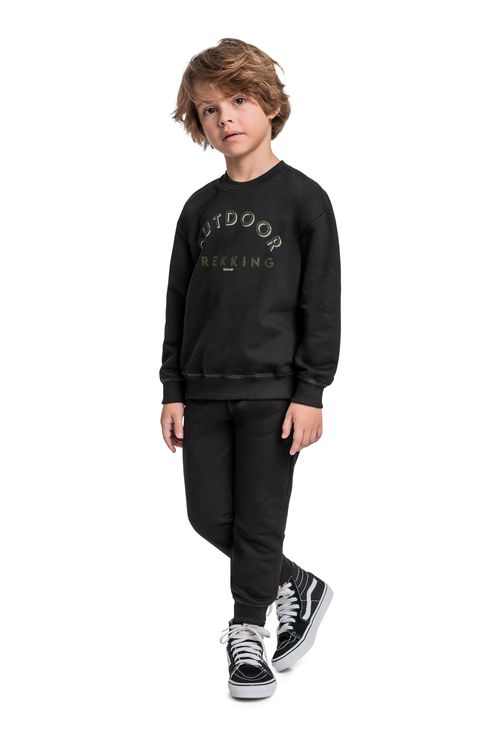 Conjunto com Blusão e Calça em Moletom para Menino (Preto) Quimby