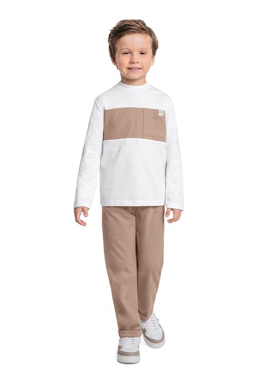 Camiseta Manga Longa em Meia Malha para Menino (Branco) Quimby