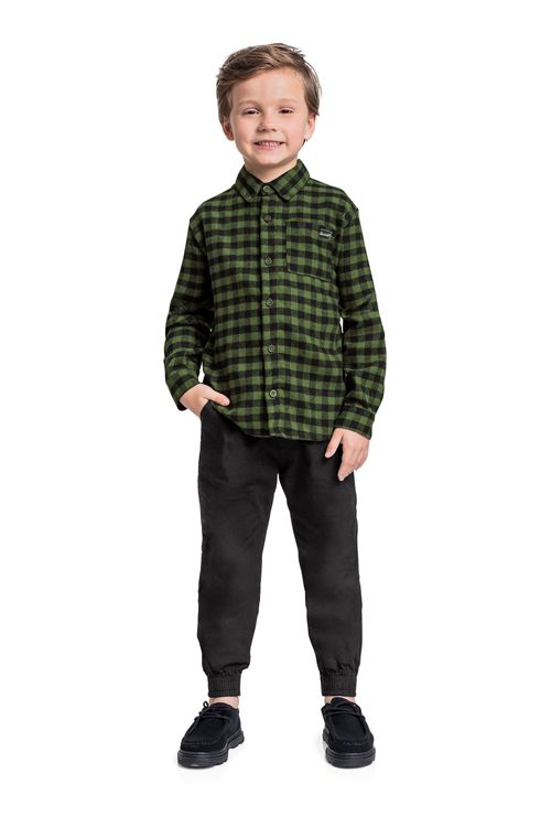 Camisa Manga Longa Xadrez para Menino (Verde) Quimby