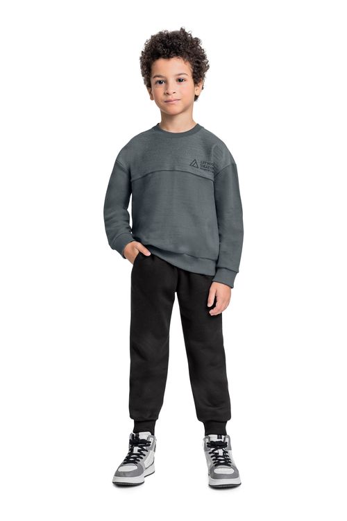 Conjunto em Moletom com Blusão e Calça para Menino (Cinza) Quimby