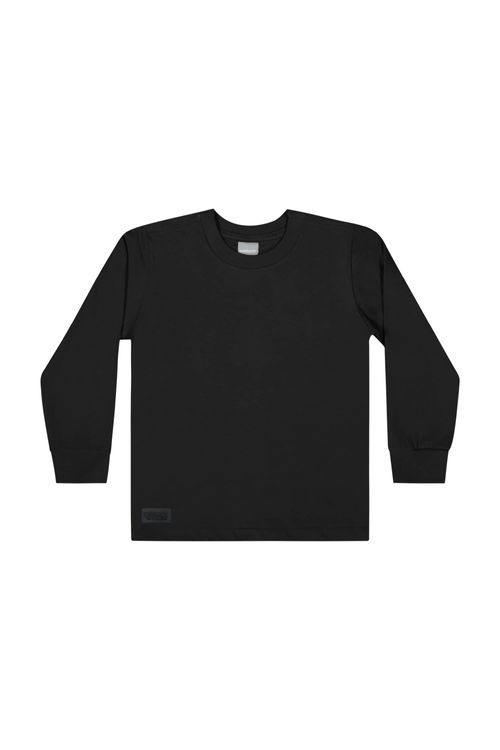 Camiseta Manga Longa Básica para Menino (Preto) Quimby