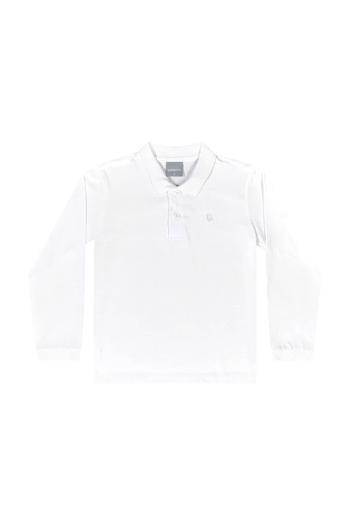 Camisa Polo Manga Longa Básica para Menino (Branco) Quimby