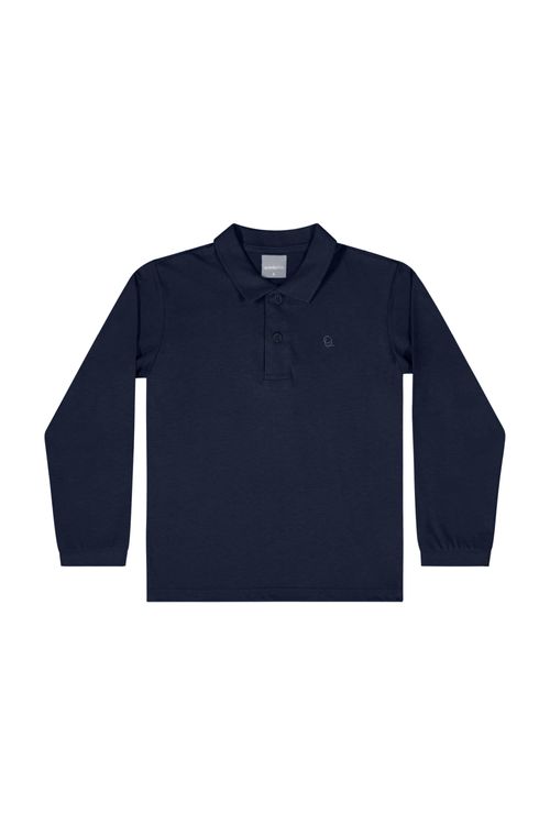 Camisa Polo Manga Longa Básica para Menino (Azul Marinho) Quimby