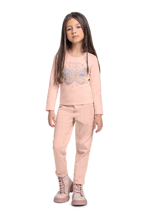 Blusa Manga Longa Estampada para Menina (Rosa) Quimby