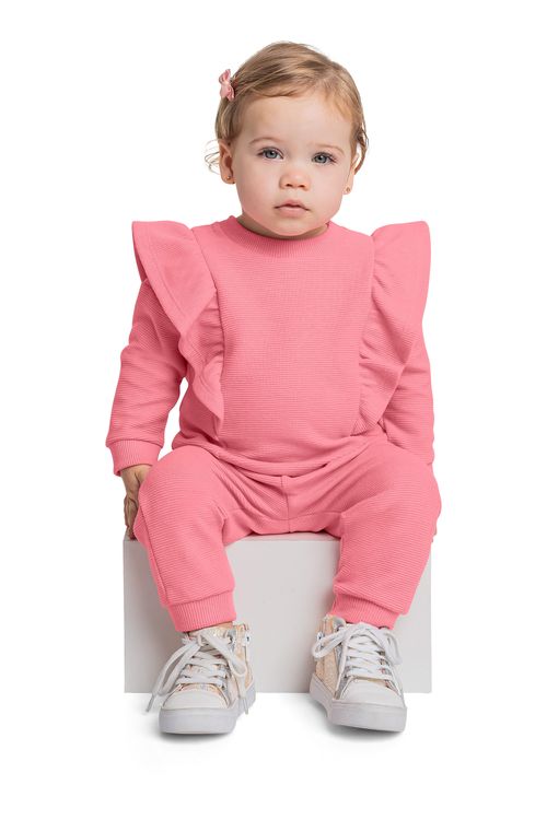 Conjunto com Blusão e Calça em Moletom para Bebê Menina (Rosa) Quimby