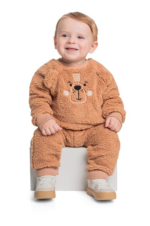 Conjunto com Blusão e Calça com Pelinhos Unissex para Bebê (Marrom) Quimby
