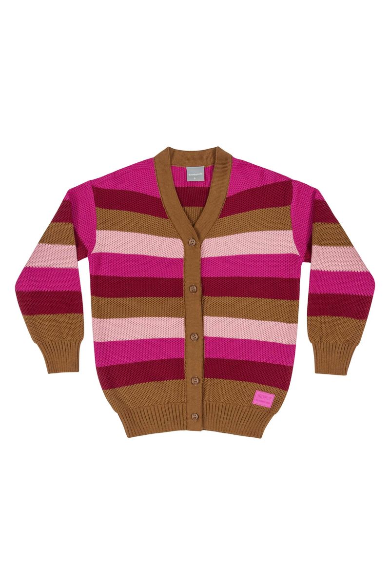 Cardigan-Listrado-em-Trico-Infantil-Menina--Marrom--Quimby