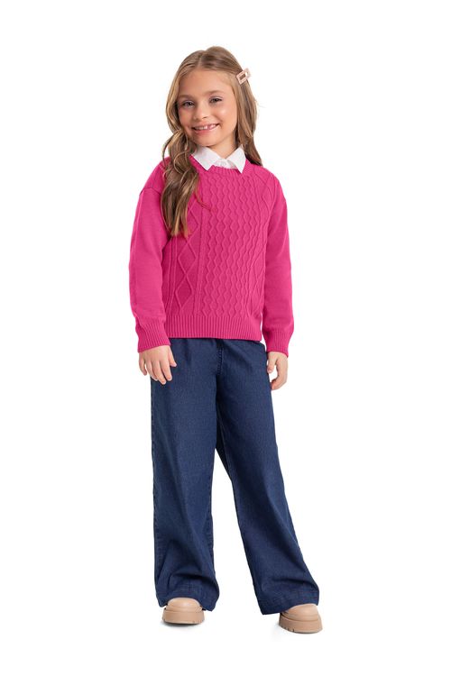 Blusão em Tricô Infantil Menina (Rosa Pink) Quimby
