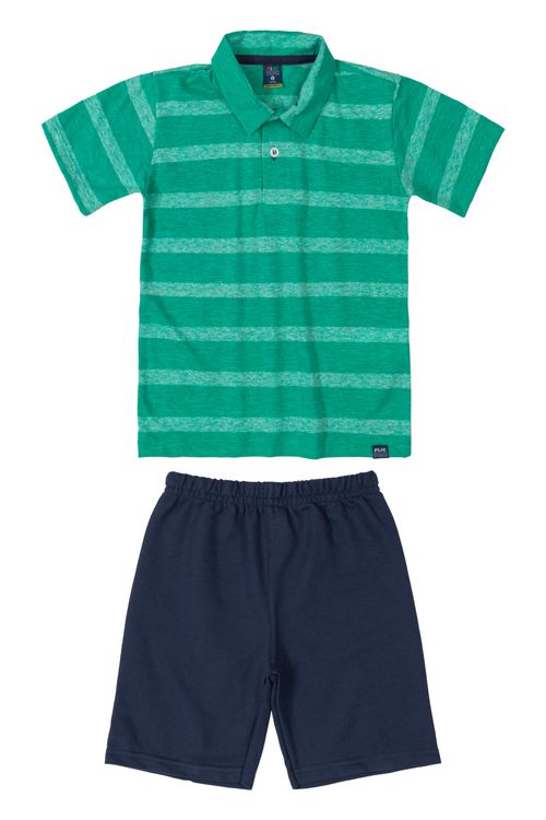 Conjunto com Camisa Polo e Bermuda Infantil (Azul) Plic Ploc