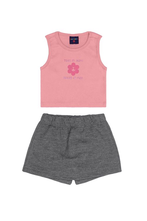Conjunto Infantil para Meninas com Regata e Short-Saia (Rosa) Guloseima