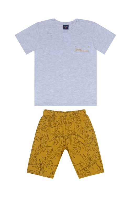 Conjunto Infantil para Menino com Camiseta e Bermuda (Cinza) Guloseima