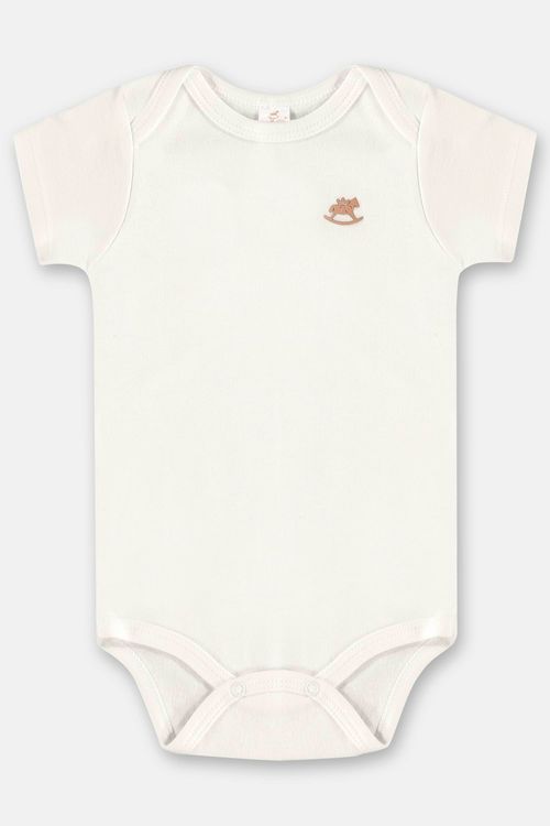 Body Manga Curta em Suedine Unissex para Bebê (Off White) Up Baby