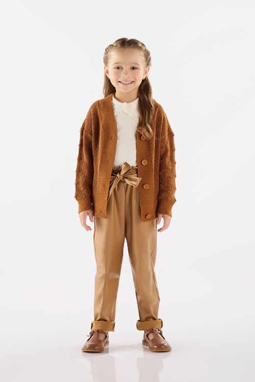 Casaco em Tricô Infantil para Meninas (Marrom) Up Baby