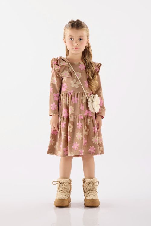 Vestido Infantil em Molecotton com Felpa (Marrom) Up Baby