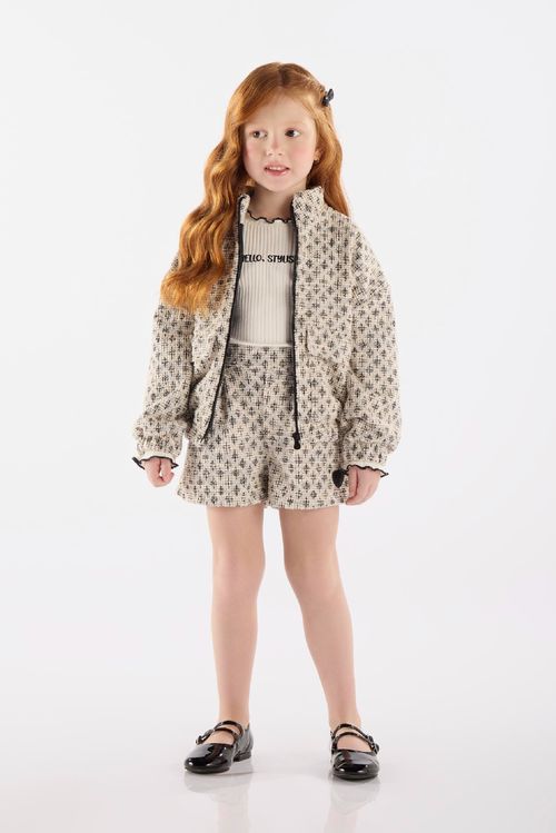 Jaqueta Infantil Feminino em Malha Tweed (Preto) Up Baby