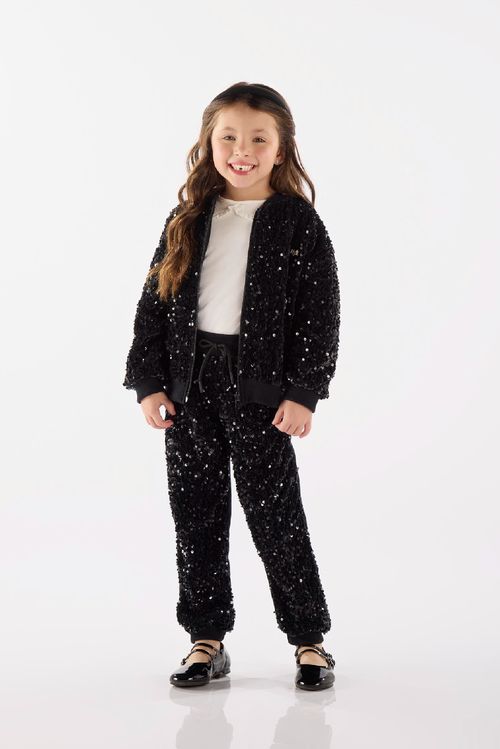 Jaqueta Infantil Feminino em Veludo Paetê (Preto) Up Baby